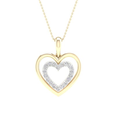 14K Gold Plated 1/6 CT. T.W. Lab-Grown Diamond Double Heart Pendant - 16" + 2"