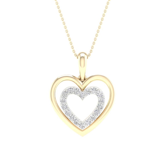 14K Gold Plated 1/6 CT. T.W. Lab-Grown Diamond Double Heart Pendant - 16" + 2"