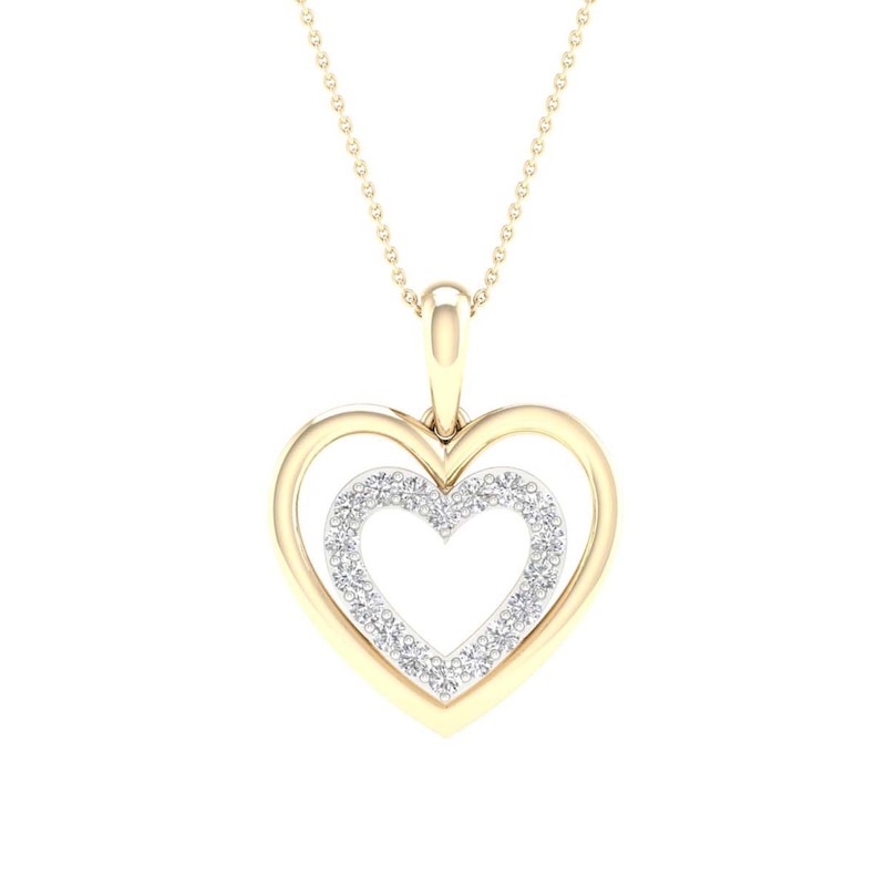 14K Gold Plated 1/6 CT. T.W. Lab-Grown Diamond Double Heart Pendant - 16" + 2"