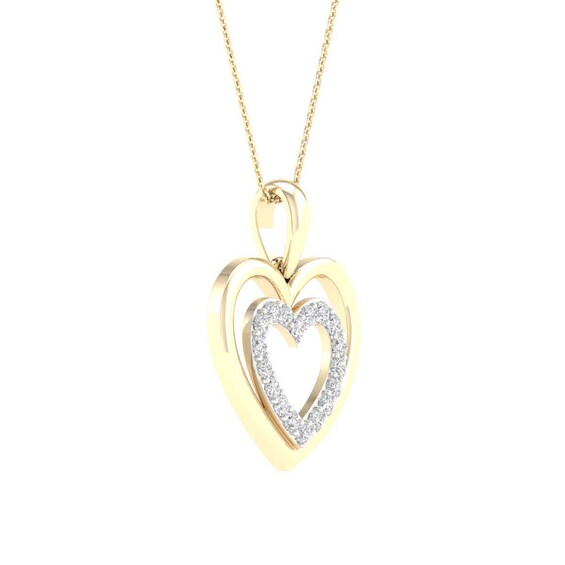 14K Gold Plated 1/6 CT. T.W. Lab-Grown Diamond Double Heart Pendant - 16" + 2"