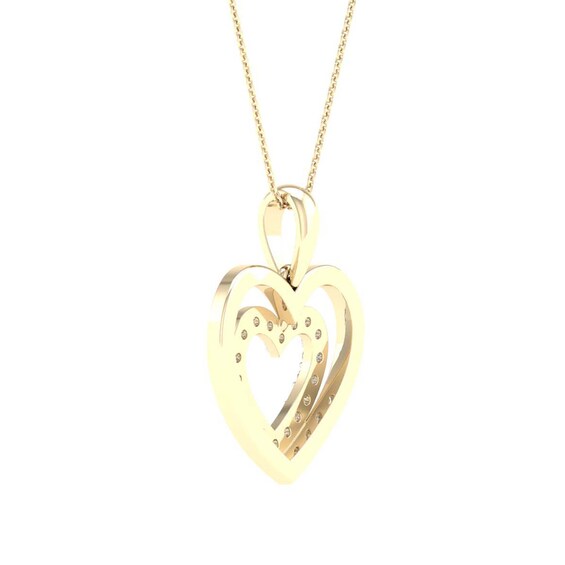 14K Gold Plated 1/6 CT. T.W. Lab-Grown Diamond Double Heart Pendant - 16" + 2"