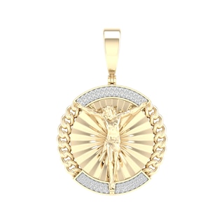 14K Gold Plated 1/3 CT. T.W. Lab-Grown Diamond Crucifix Medallion Necklace Charm