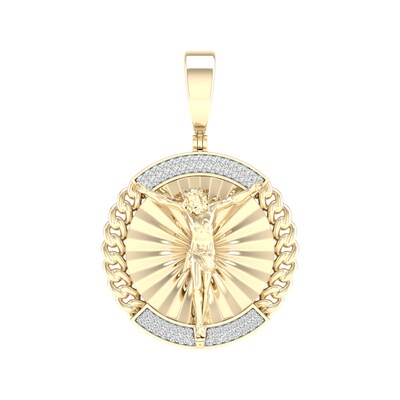 14K Gold Plated 1/3 CT. T.W. Lab-Grown Diamond Crucifix Medallion Necklace Charm