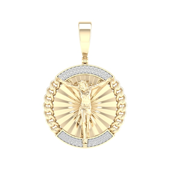 14K Gold Plated 1/3 CT. T.W. Lab-Grown Diamond Crucifix Medallion Necklace Charm