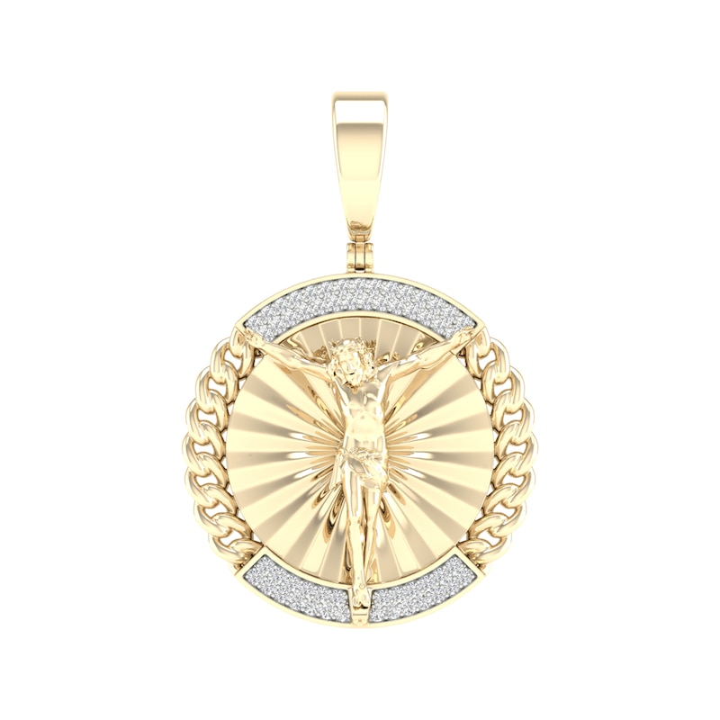 14K Gold Plated 1/3 CT. T.W. Lab-Grown Diamond Crucifix Medallion Necklace Charm