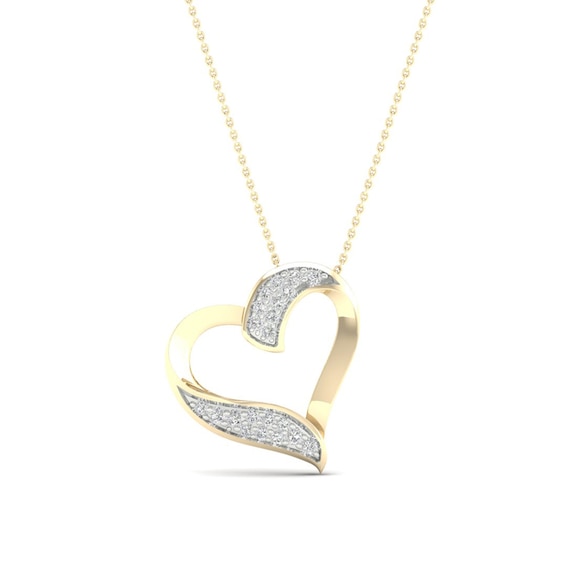 14K Gold Plated 1/8 CT. T.W. Lab-Grown Diamond Twisted Heart Pendant - 16" + 2"