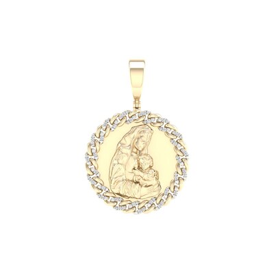 14K Gold Plated 1/5 CT. T.W. Lab-Grown Diamond Mary and Jesus Necklace Charm
