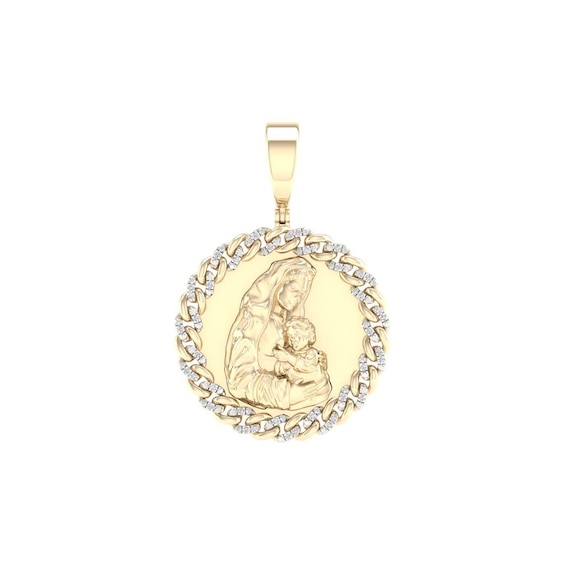 14K Gold Plated 1/5 CT. T.W. Lab-Grown Diamond Mary and Jesus Necklace Charm