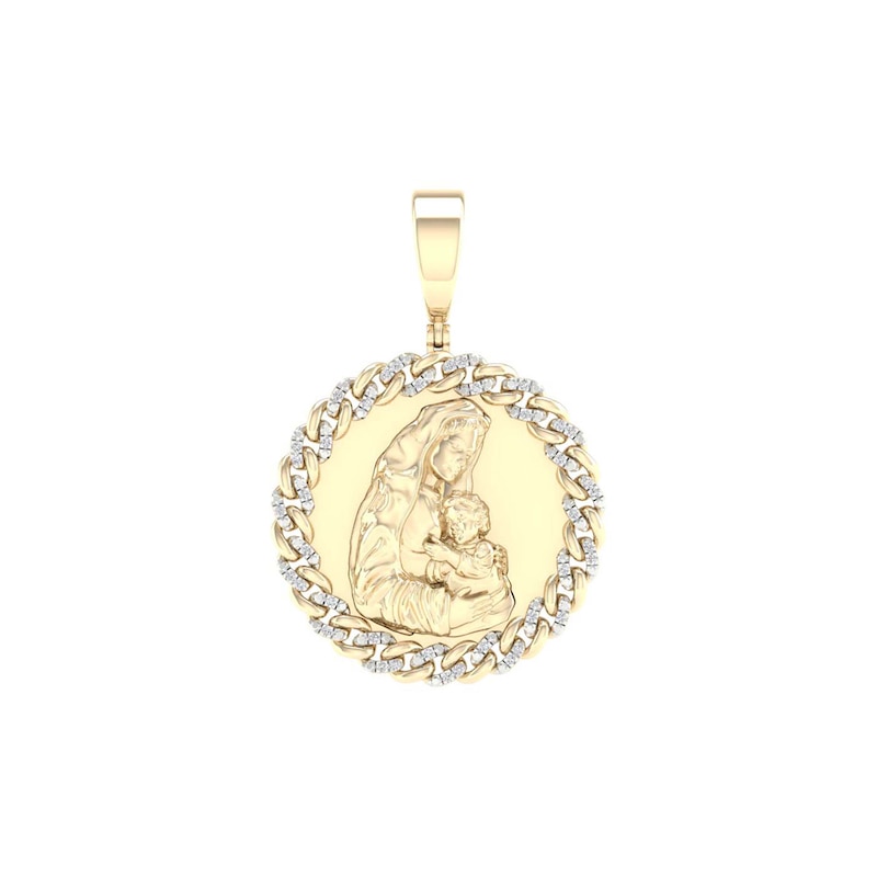 14K Gold Plated 1/5 CT. T.W. Lab-Grown Diamond Mary and Jesus Necklace Charm