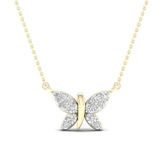 14K Gold Plated 1/6 CT. T.W. Lab-Grown Diamond Butterfly Necklace - 16" + 2"