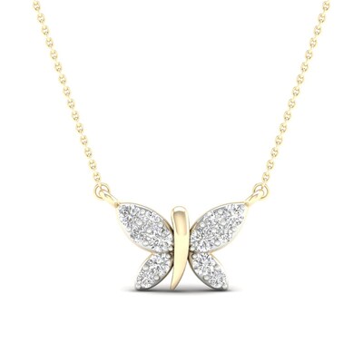 14K Gold Plated 1/6 CT. T.W. Lab-Grown Diamond Butterfly Necklace - 16" + 2"
