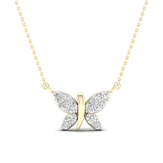 14K Gold Plated 1/6 CT. T.W. Lab-Grown Diamond Butterfly Necklace - 16" + 2"