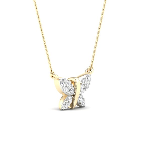 14K Gold Plated 1/6 CT. T.W. Lab-Grown Diamond Butterfly Necklace - 16" + 2"