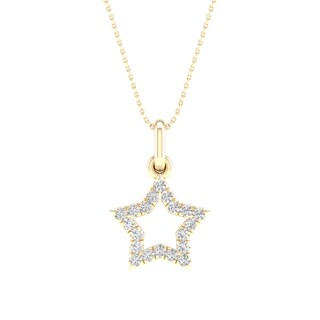 14K Gold Plated 1/10 CT. T.W. Lab-Grown Diamond Open Star Pendant - 16" + 2 "