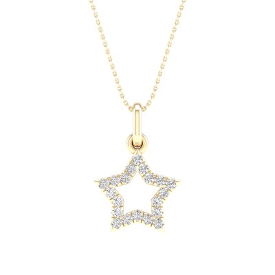 14K Gold Plated 1/10 CT. T.W. Lab-Grown Diamond Open Star Pendant - 16" + 2 "