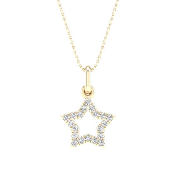 14K Gold Plated 1/10 CT. T.W. Lab-Grown Diamond Open Star Pendant - 16" + 2 "