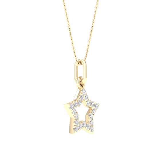 14K Gold Plated 1/10 CT. T.W. Lab-Grown Diamond Open Star Pendant - 16" + 2 "
