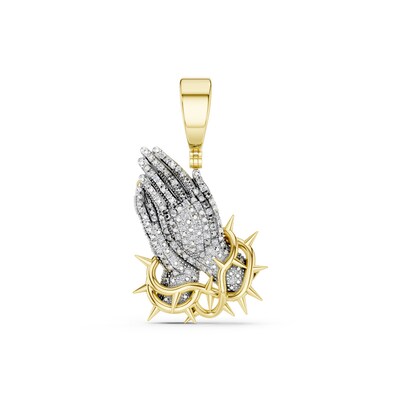 14K Gold Plated 1/5 CT. T.W. Lab-Grown Diamond Praying Hands Necklace Charm