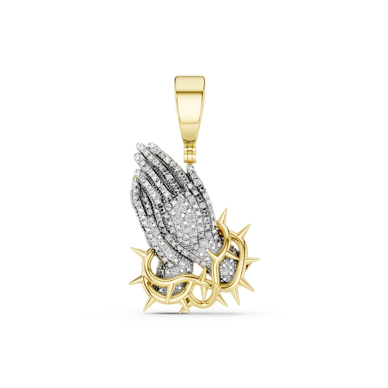 14K Gold Plated 1/5 CT. T.W. Lab-Grown Diamond Praying Hands Necklace Charm