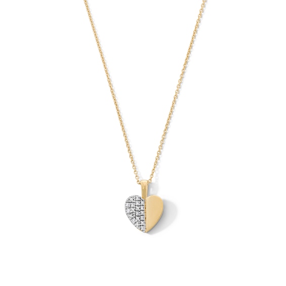 14K Gold Plated 1/20 CT. T.W. Lab-Grown Diamond Half Heart Pendant : 16" + 2"
