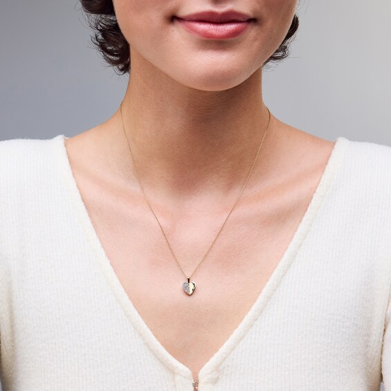 14K Gold Plated 1/20 CT. T.W. Lab-Grown Diamond Half Heart Pendant : 16" + 2"