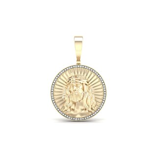 14K Gold Plated 1/10 CT. T.W. Lab-Grown Diamond Jesus Medallion Necklace Charm