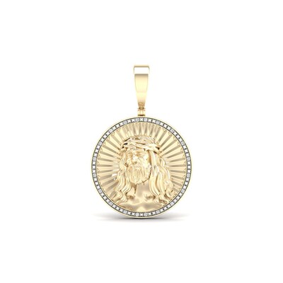 14K Gold Plated 1/10 CT. T.W. Lab-Grown Diamond Jesus Medallion Necklace Charm