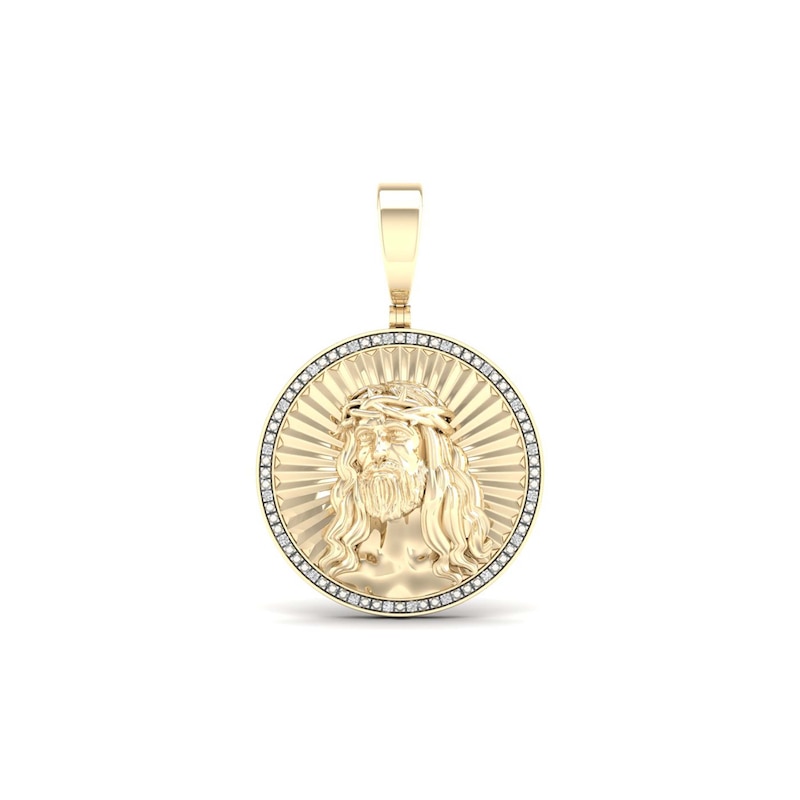 14K Gold Plated 1/10 CT. T.W. Lab-Grown Diamond Jesus Medallion Necklace Charm