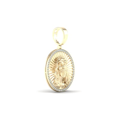 14K Gold Plated 1/10 CT. T.W. Lab-Grown Diamond Jesus Medallion Necklace Charm