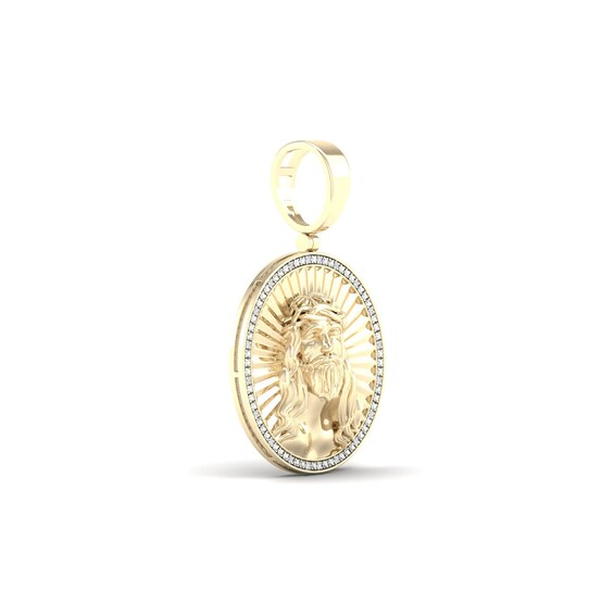 14K Gold Plated 1/10 CT. T.W. Lab-Grown Diamond Jesus Medallion Necklace Charm