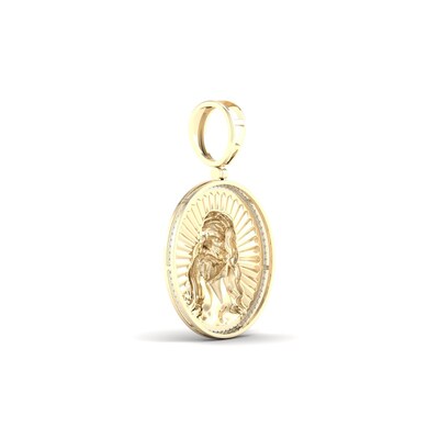 14K Gold Plated 1/10 CT. T.W. Lab-Grown Diamond Jesus Medallion Necklace Charm