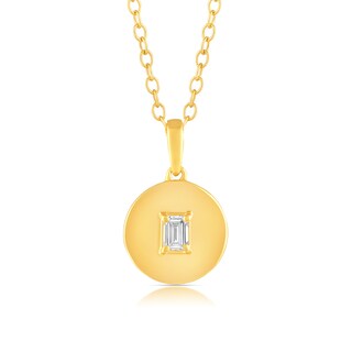 14K Gold Plated 1/8 CT. T.W. Lab-Grown Diamond Emerald Medallion Pendant - 16" + 2"