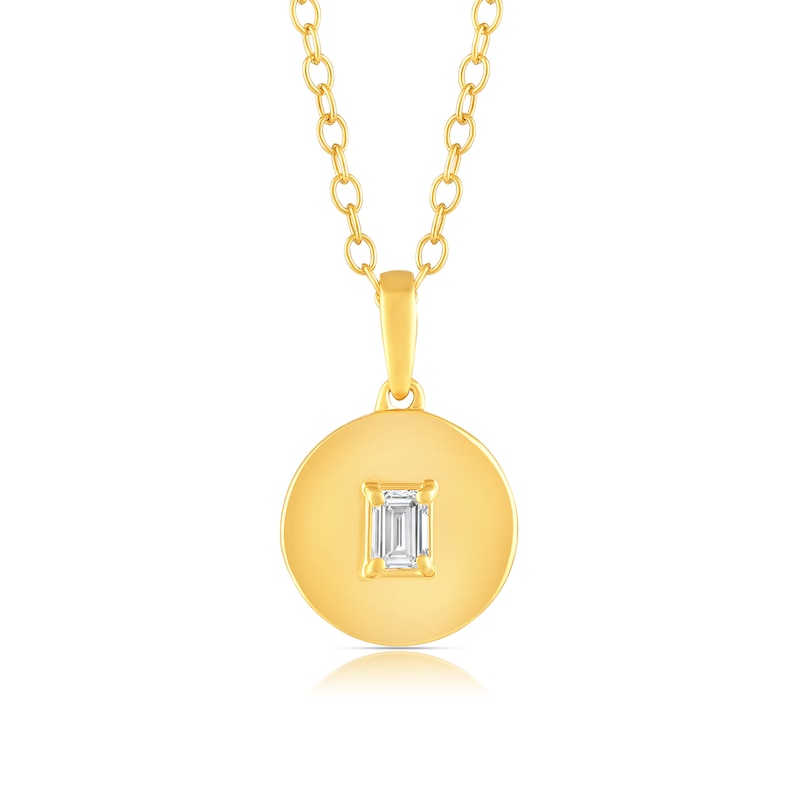 14K Gold Plated 1/8 CT. T.W. Lab-Grown Diamond Emerald Medallion Pendant - 16" + 2"