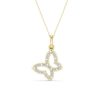 10K Gold 1/10 CT. T.W. Lab-Grown Diamond Open Butterfly Pendant - 16" + 2"