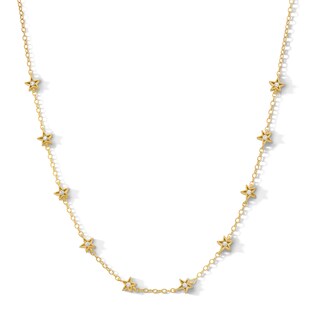 14K Gold Plated 1/10 CT. T.W. Lab-Grown Diamond Star Station Necklace - 18"