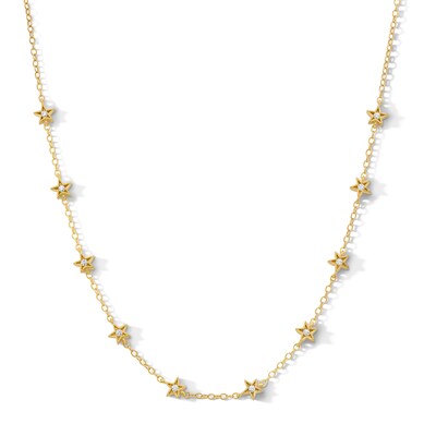 14K Gold Plated 1/10 CT. T.W. Lab-Grown Diamond Star Station Necklace - 18"