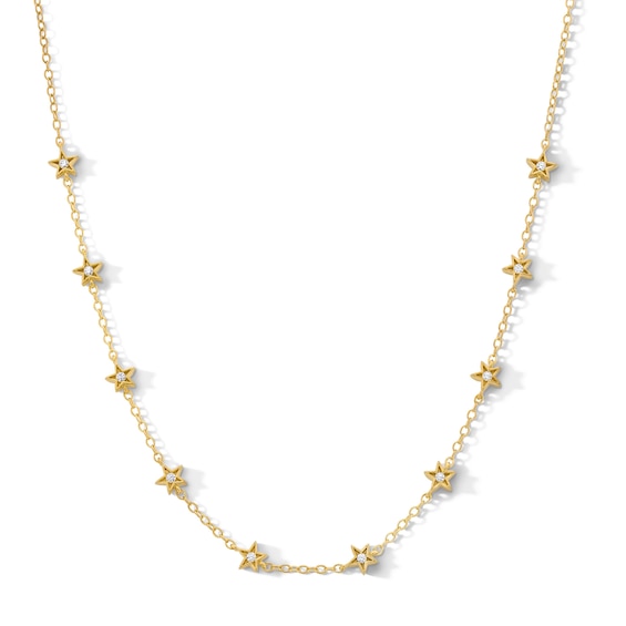 14K Gold Plated 1/10 CT. T.W. Lab-Grown Diamond Star Station Necklace - 18"