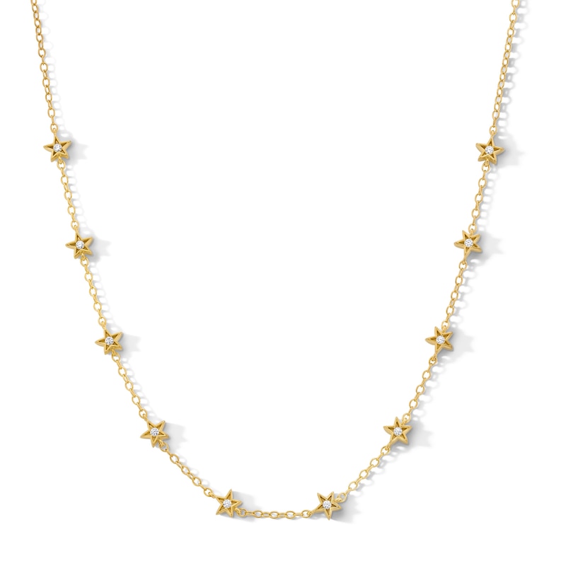 14K Gold Plated 1/10 CT. T.W. Lab-Grown Diamond Star Station Necklace - 18"
