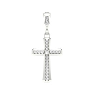 Sterling Silver 1/10 CT. T.W. Lab-Grown Diamond Cross Necklace Charm
