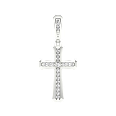 Sterling Silver 1/10 CT. T.W. Lab-Grown Diamond Cross Necklace Charm
