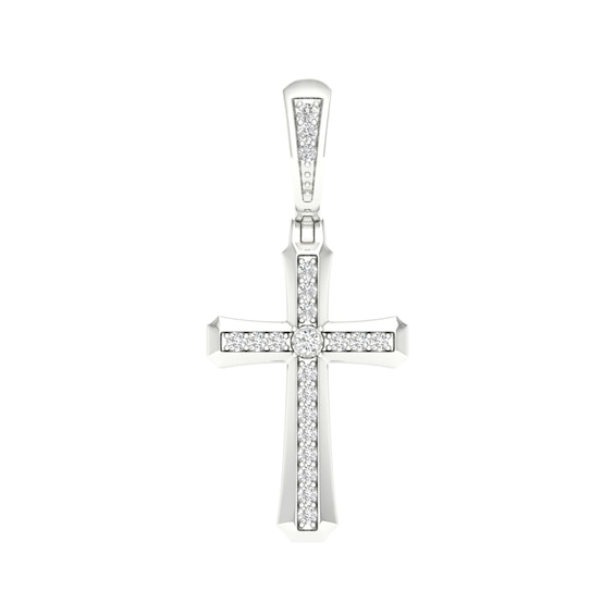 Sterling Silver 1/10 CT. T.W. Lab-Grown Diamond Cross Necklace Charm