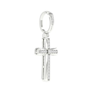 Sterling Silver 1/10 CT. T.W. Lab-Grown Diamond Cross Necklace Charm