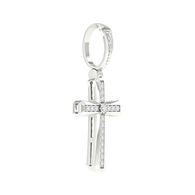 Sterling Silver 1/10 CT. T.W. Lab-Grown Diamond Cross Necklace Charm