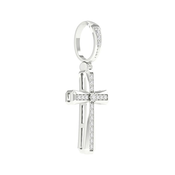 Sterling Silver 1/10 CT. T.W. Lab-Grown Diamond Cross Necklace Charm