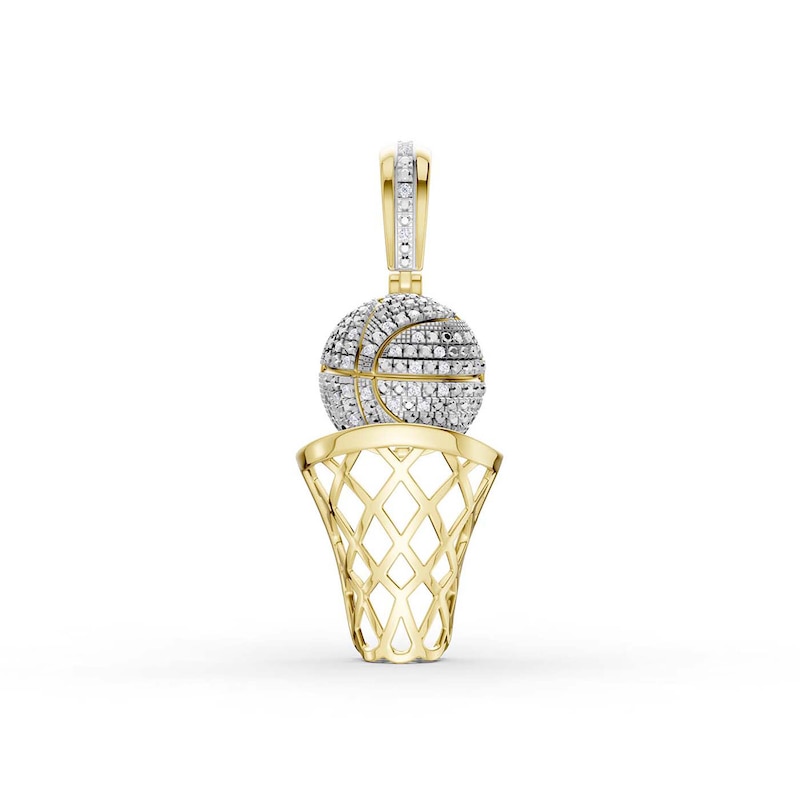 14K Gold Plated 1/8 CT. T.W. Lab-Grown Diamond Basketball Hoop Necklace Charm