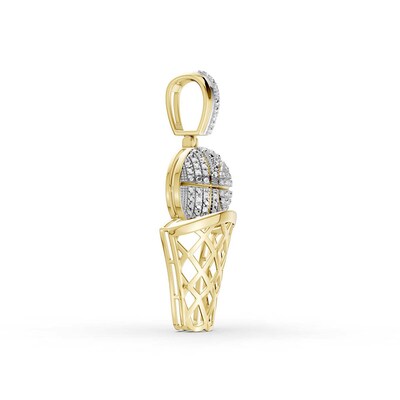 14K Gold Plated 1/8 CT. T.W. Lab-Grown Diamond Basketball Hoop Necklace Charm