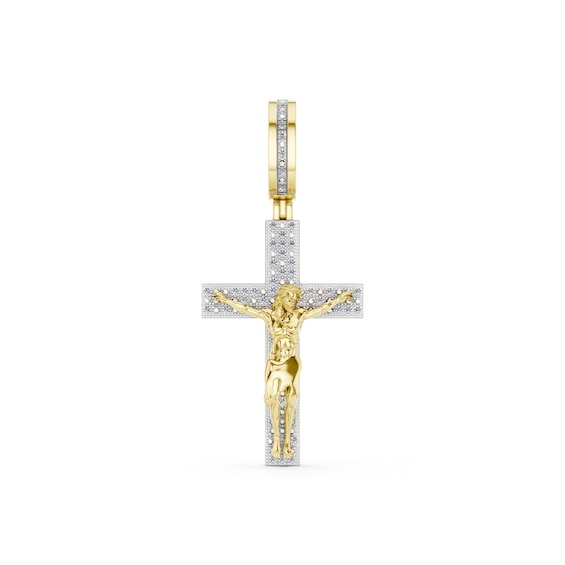 14K Gold Plated 1/5 CT. T.W. Crucific Necklace Charm