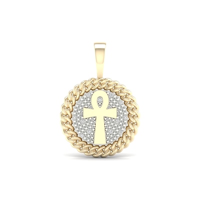 14K Gold Plated 1/10 CT. T.W. Ankh Cross Mediallion Necklace Charm