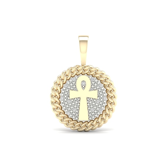 14K Gold Plated 1/10 CT. T.W. Ankh Cross Mediallion Necklace Charm