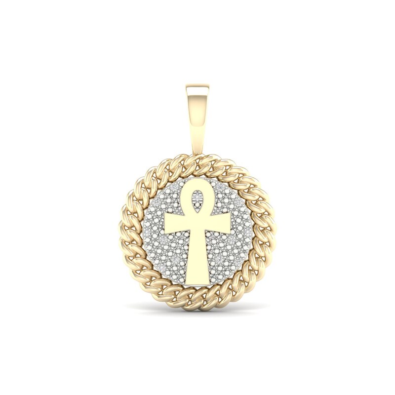 14K Gold Plated 1/10 CT. T.W. Ankh Cross Mediallion Necklace Charm